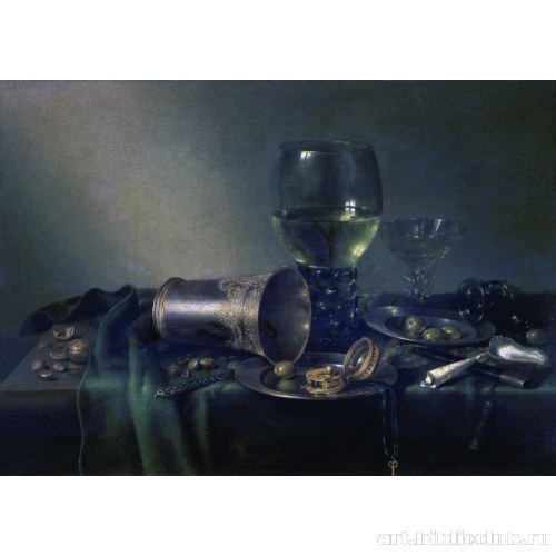 Натюрморт с серебряной вазой и часами