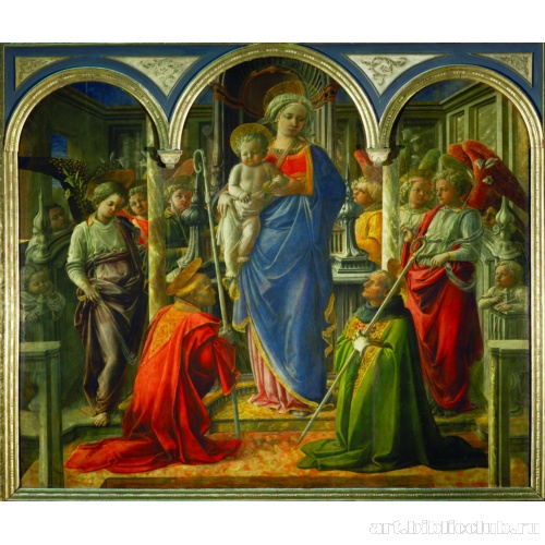 Мадонна с Младенцем в окружении ангелов, со святыми Фредиано и Августином