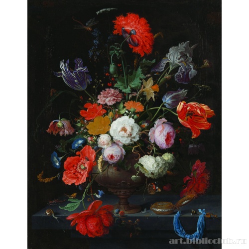 Натюрморт с цветами и часами