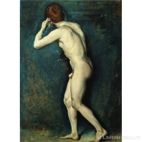 Фигура обнаженного рыжеволосого натурщика, в повороте юноши, повернувшегося спиной