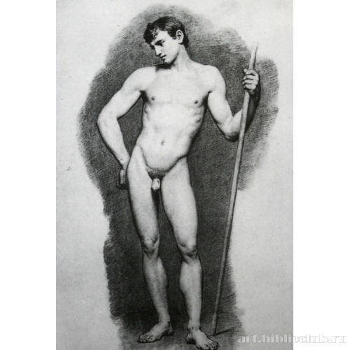 Натурщик с палкой в левой руке