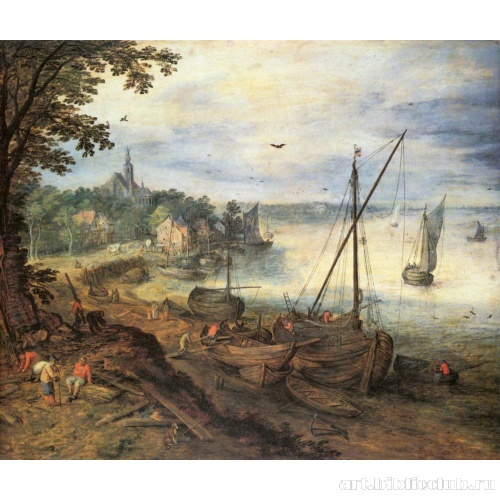 Речной пейзаж с дровосеками