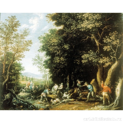 Пейзаж со сценой охоты на медведя