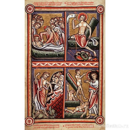 Положение во гроб, Воскресение Христа, Схождение во ад, Восстание мертвецов