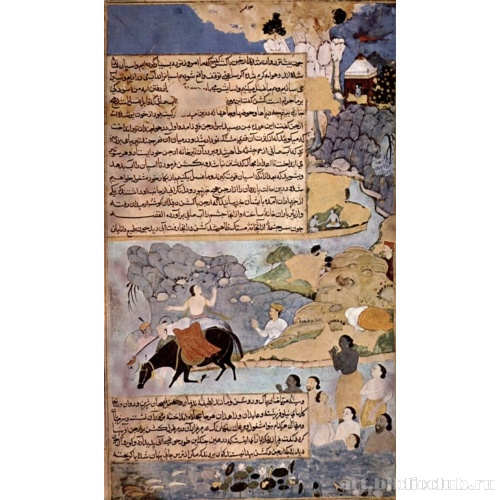 Кришна и Пандавы поят коней