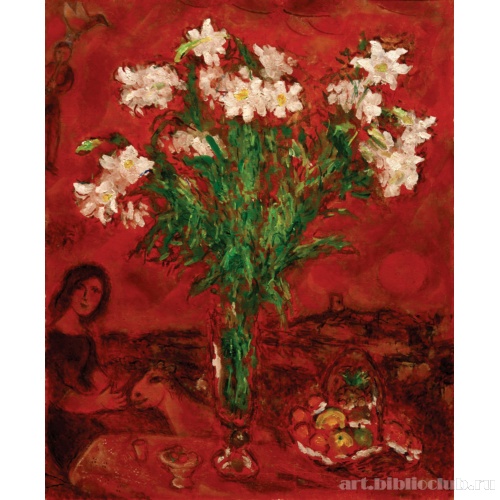 Белые цветы на красном фоне