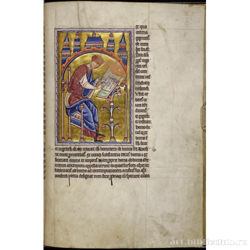 Абердинский бестиарий. Страница с текстом Исидор о природе человека