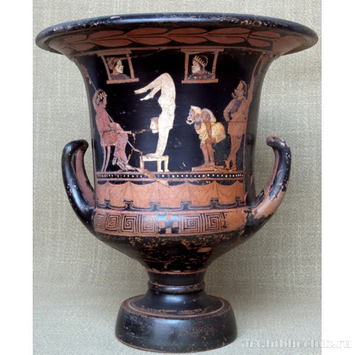 Кратер со сценой из спектакля флиаков