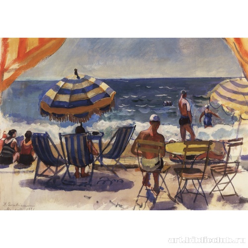 Ментона. Пляж с зонтиками