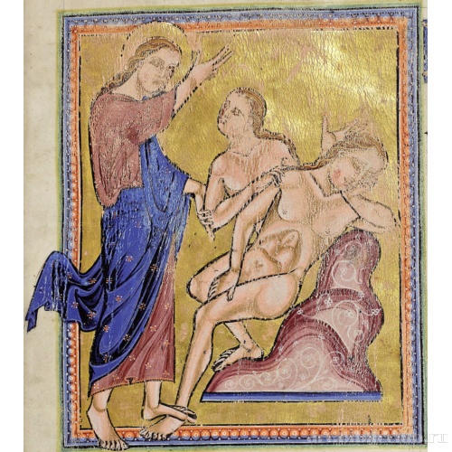 Сотворение Евы. Миниатюра из Абердинского бестиария