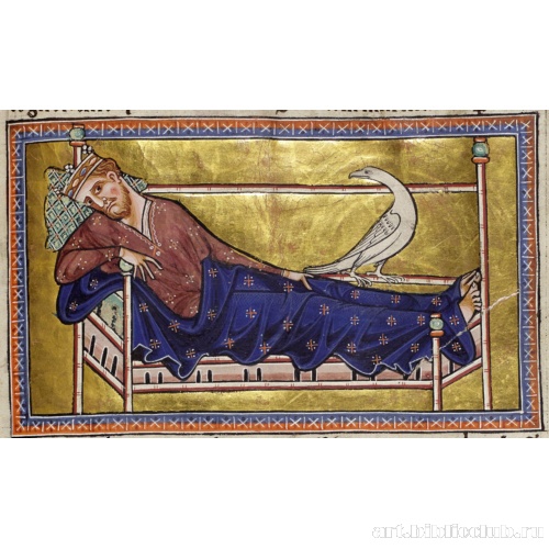 Каладриус и больной человек. Миниатюра из Абердинского бестиария