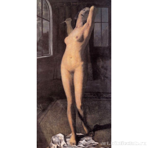 Стоящая обнаженная девушка с кинжалом