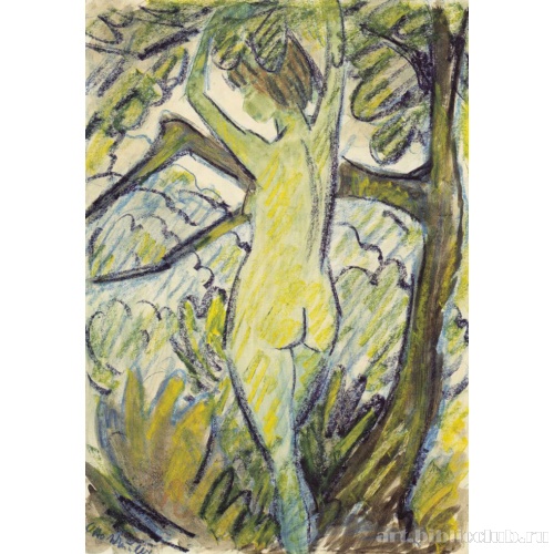 Стоящая обнаженная у дерева