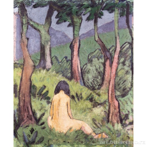 Сидящая обнаженная под деревьями