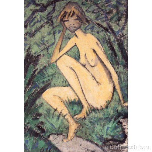 Пейзаж с сидящей обнаженной