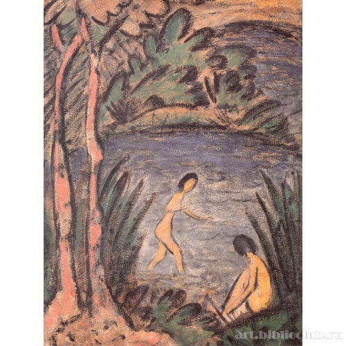 Сидящая и купальщица с двумя деревьями