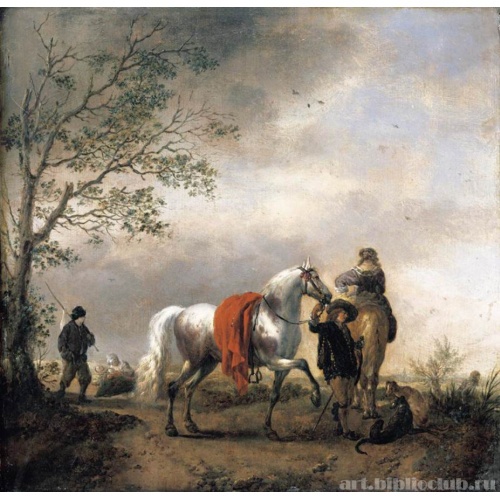 Кавалер, держащий серую лошадь