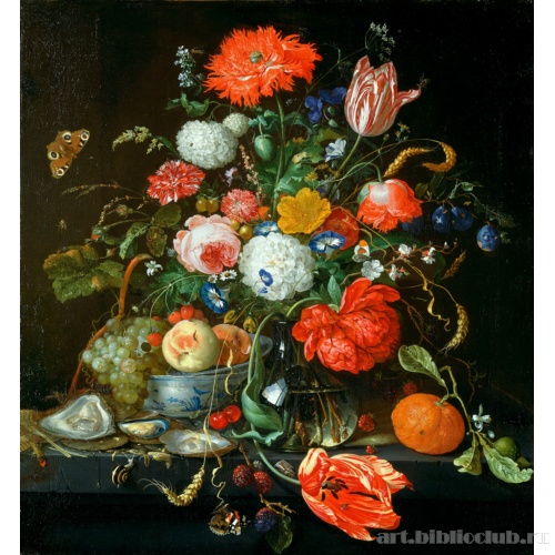 Цветочный натюрморт с фруктами и устрицами