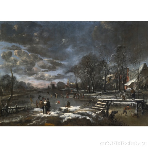 Конькобежцы на замерзшей реке