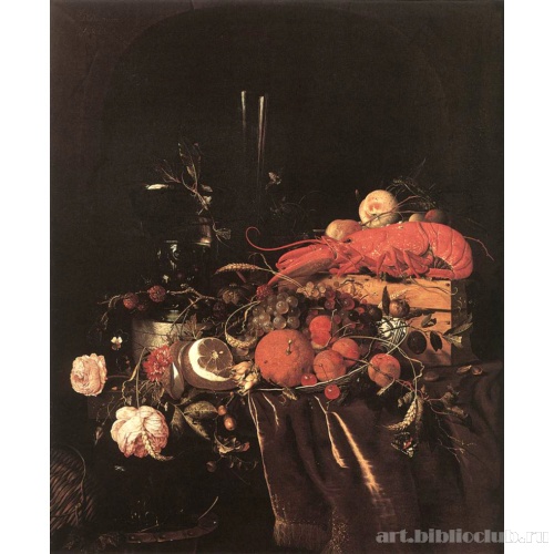 Натюрморт с фруктами, цветами и лобстером