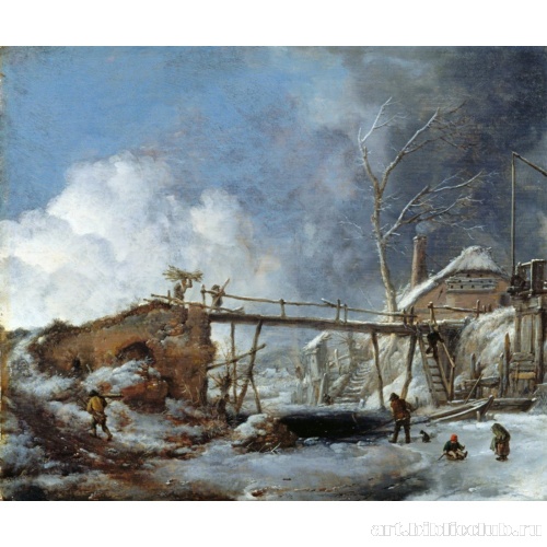 Зимний пейзаж с мостом