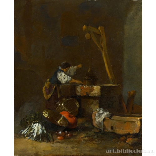 Женщина, достающая воду из колодца