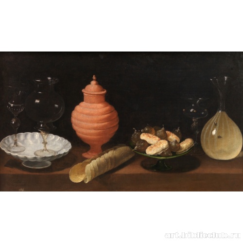 Натюрморт со сладостями и стеклянным сосудом