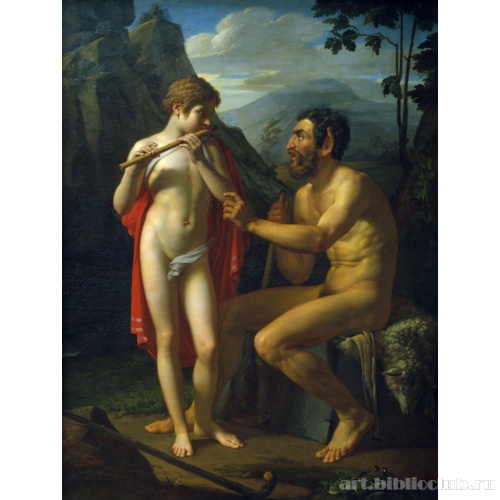 Фавн Марсий учит юношу Олимпия игре на свирели