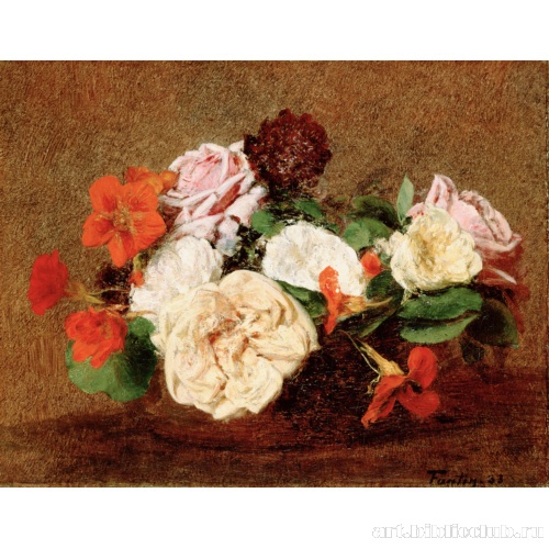 Розы и настурции в вазе