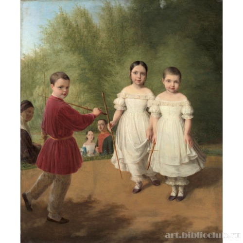 Портрет детей Панаевых с няней