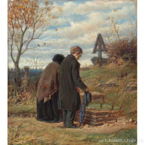 Старики-родители на могиле сына