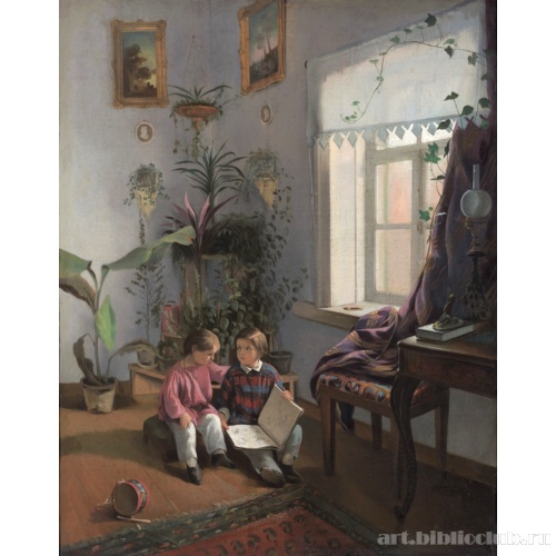 В комнате (Мальчики, рассматривающие альбом с картинками)