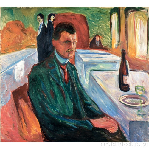 Автопортрет с винной бутылкой