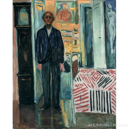 Автопортрет между часами и кроватью