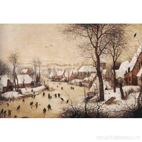 Зимний пейзаж с конькобежцами и ловушкой для птиц