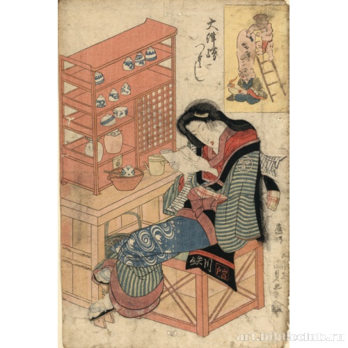 Бритье головы монаха [Дайкоку, бреющий голову Фукурокудзин]