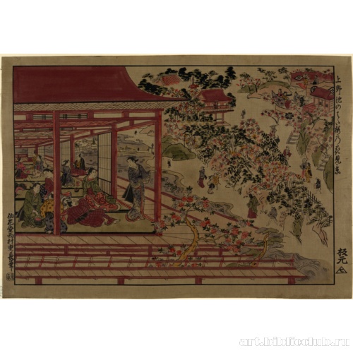 Любование цветущей вишней с берега озера в Уэно