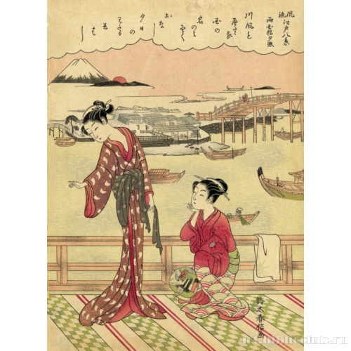 Вечерняя заря над мостом Рёгоку