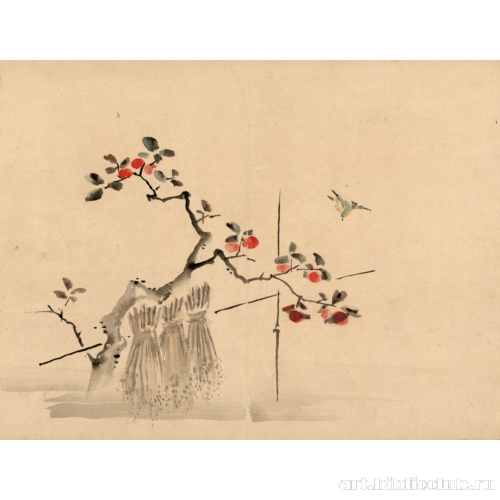 [Синяя птица, готовящаяся приземлиться на ветку фруктового дерева]