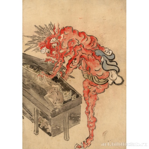 [Демон, возможно, Ибараки, открывающий коробку]