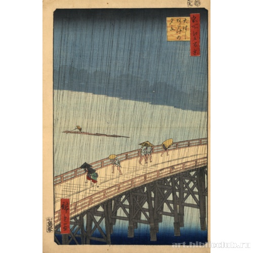 Внезапный летний ливень над мостом Охаси в Атакэ