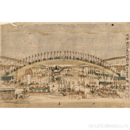 Панорама ночного праздника в святилище Тэнман Тэндзин в Осака