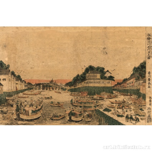 Перспективный рисунок, изображающий приятный прохладный вечер в Фукагава