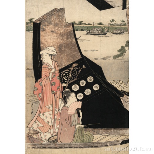 Представление сарумаваси (поводырь с обезьянкой) на лодке