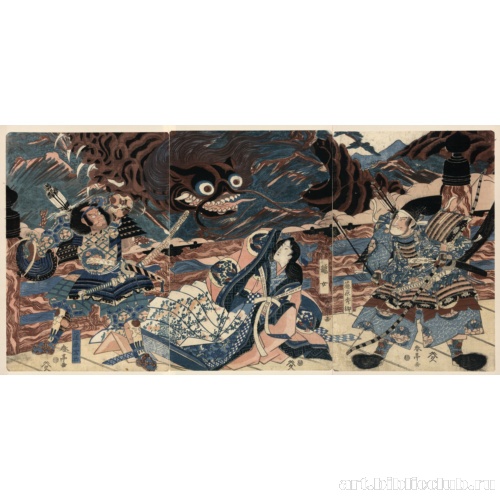 Воин Фудзивара Хидэсато, сражающийся с гигантской многоножкой