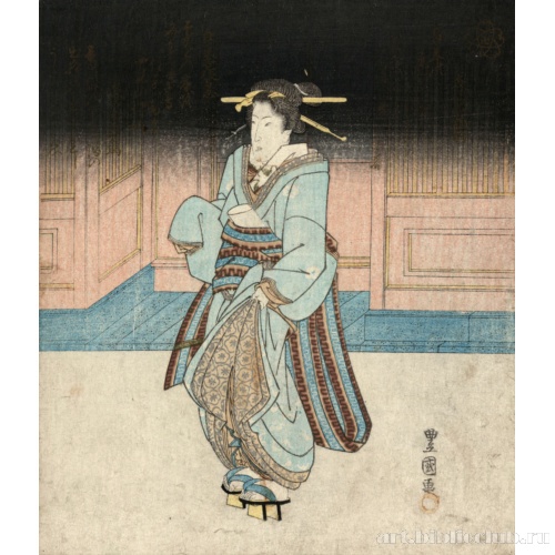 Гейша во время вечерней прогулки в Фукугава