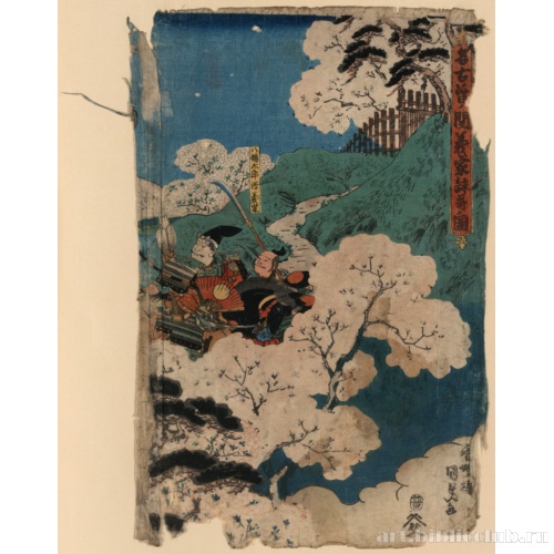 Ёсииэ, сочиняющий стихи у заграждения Накосо