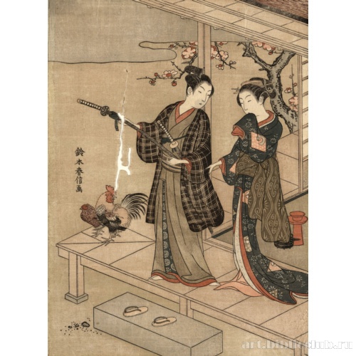 Молодой франт и красавица, стоящие на веранде