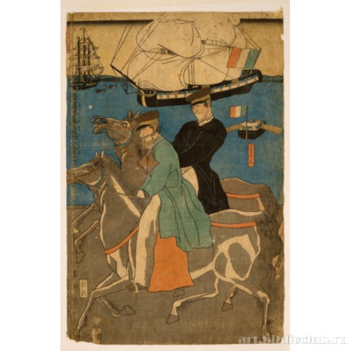 Француз, прогуливающийся верхом на лошади в Йокогама в воскресный день