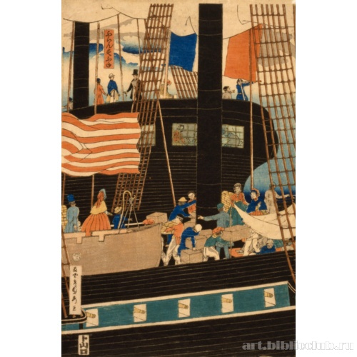 Западные торговцы, занимающиеся погрузкой груза в Йокогама